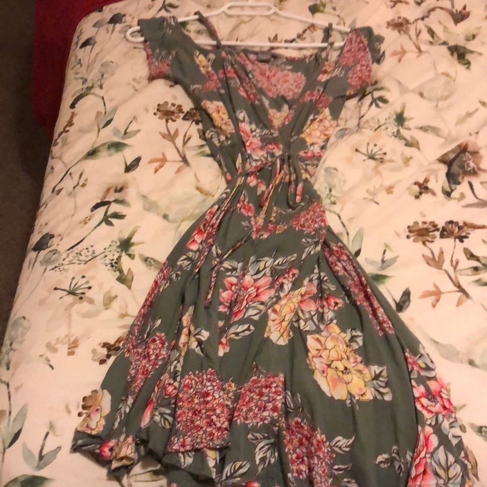 Green floral wrap dress